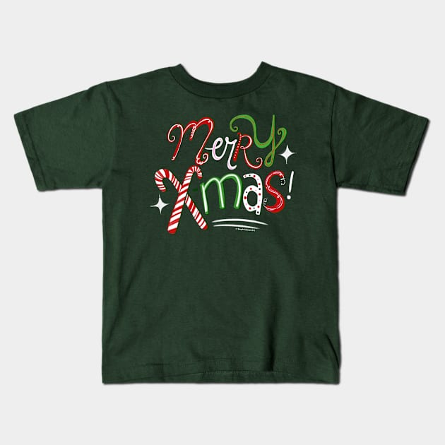 Fun Merry Christmas Lettering Kids T-Shirt by Steph Calvert Art